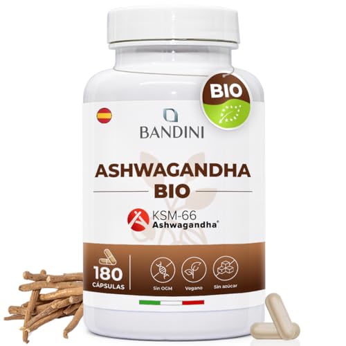 Bandini® Ashwagandha BIO KSM-66® Vegano (180 Cápsulas) - Ashwaganda Orgánica - Suplemento Natural de Polvo de Withania Somnifera (Ginseng Indio) - Remedio Ayurvédico para el Estrés