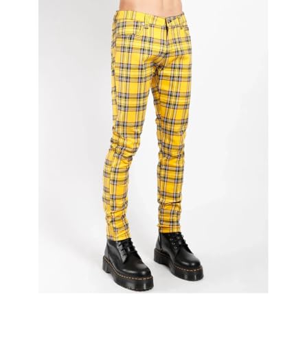 Men's Tartan Plaid Pants Punk Gothic Slim Fit Yellow Checkered Casual Trousers2