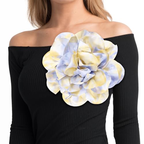 Image of M METERXITY Extra Large Rose Flower Brooches, Lapel Pins Dainty Satin Fabric Big Camellia Oversized Brooch Pin for Women