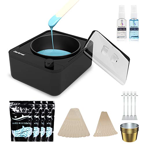 Waxing Kit DERLIMAL New Wax Warmer With 4 Bags Hard Wax Beans (14.1oz) 20 Wax Applicator Sticks 5 Nose Wax Applicators for Legs Face Eyebrows Armpit Arms Bikini Full Body Home Wax Pot