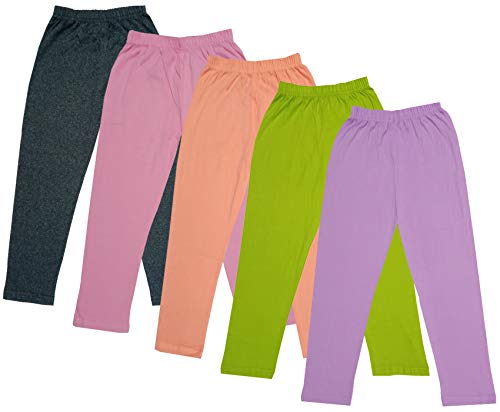 Image of IndiWeaves Girls Super Soft Cotton Solid Capri Pants (Purple, Green, Peach, Light Purple, Grey, 4-5 Years) Pack of 5 Regular