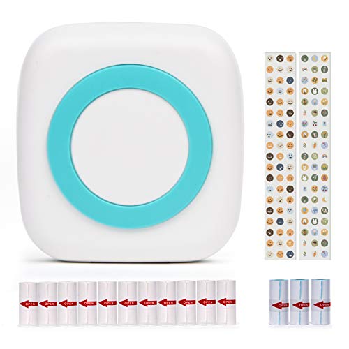 NADAMOO Mini Pocket Thermal Printer Work With Mobile Devices iPhone Android, Portable Black & White Photo Mobile Printer- With 13 Rolls Printing Paper + 2 Stickers - for Journal, Notes, Gift for girls