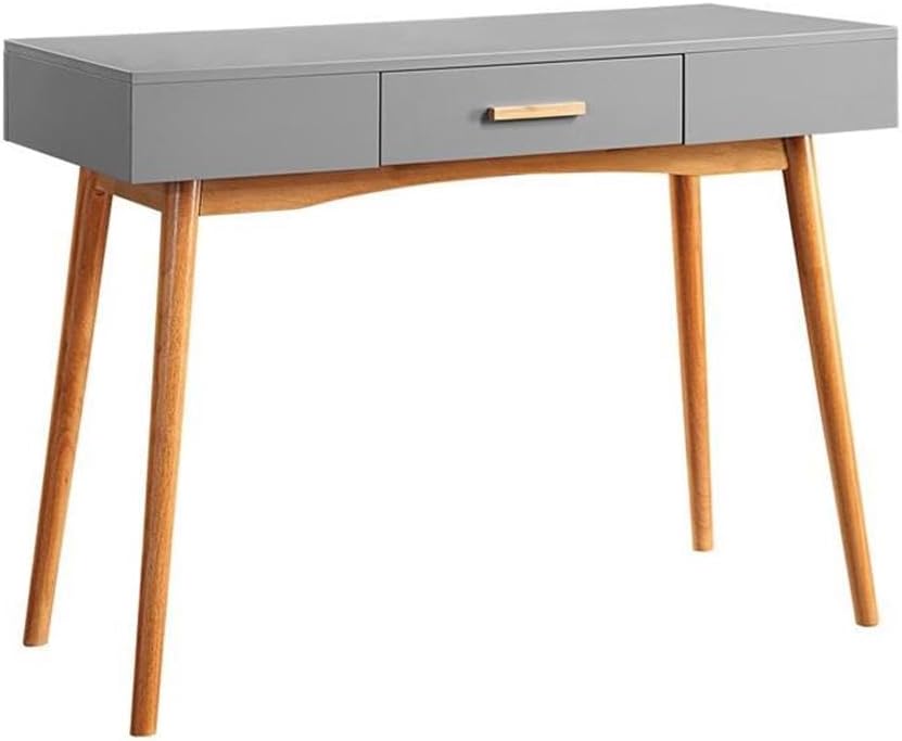 Oslo Mid-Century Gray Writing Desk with Bamboo Handle and Drawer