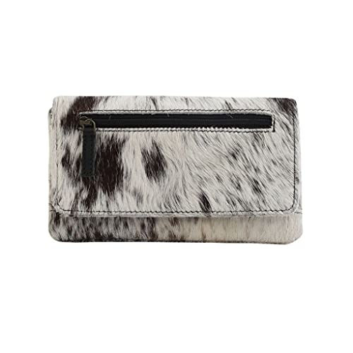 Image of Myra Cookie Crunch Leather and Hairon Cowhide Wallet - 7x4 inch Cow Print Wallets for Women, Black and White Clutch, Long, Western Cowprint, Boho, Country Stuff, Cowgirl Gifts for Women, Mom, Sister, Aunt
