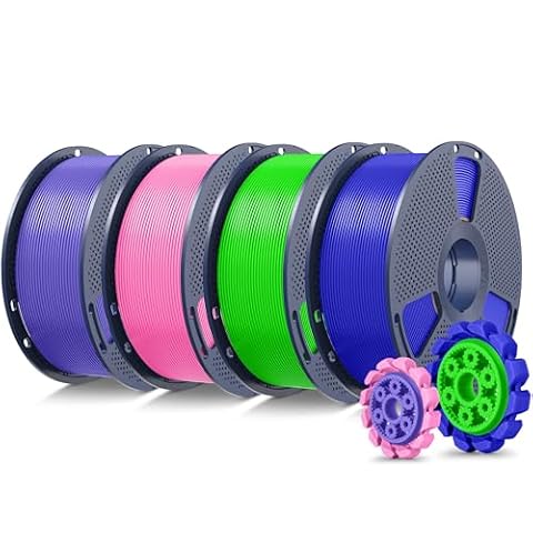 SUNLU 4KG PLA+2.0 Filament Bundle, Upgrade PLA+ 3D Printer Filament 1.75mm, Tougher and Stronger, 1KG per Spool, 4KG in Total, Pink+Lavender Purple+Klein Blue+Green