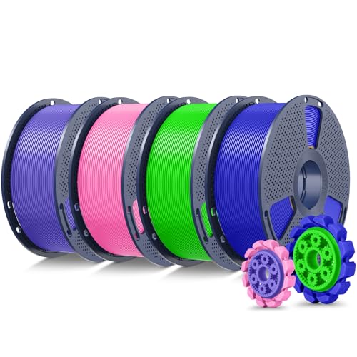 SUNLU 4KG PLA+2.0 Filament Bundle, Upgrade PLA+ 3D Printer Filament 1.75mm, Tougher and Stronger, 1KG per Spool, 4KG in Total, Pink+Lavender Purple+Klein Blue+Green