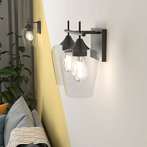 Image of Tangkula 2-Light Wall Sconce, Industrial Vanity Light Fixture with Clear Seeded Glass Lampshade, Bathroom Vanity Light Wall Mounted Sconces Over Mirror for Bathroom Makeup Dressing Table
