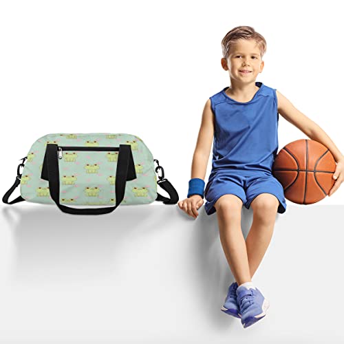 Frog Lotus Theme Kids Duffel Overnight Bag for Kids, Sports Gym Bag Cute Animal Frog Weekender Carry On Travel Tote Bag for Teen Boys Girls2
