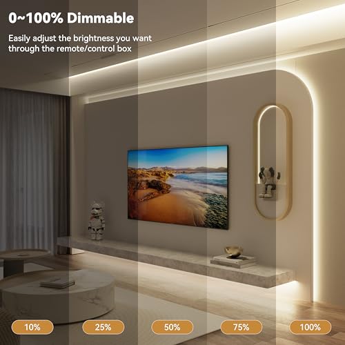 Image of PAUTIX COB LED Strip Lights,UL Listed Dotless LED Lights with RF Remote,16.4ft Natural White 4000K Super Bright Dimmable Flexible Diffused LED Tape Light,Kitchen Cabinet,Office,Stairs,Shelf Lighting