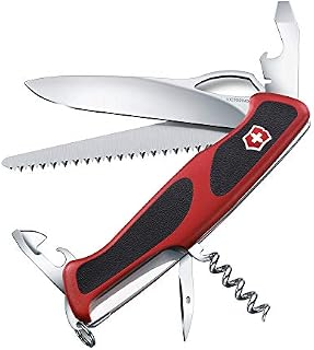 Victorinox Taschenmesser RangerGrip 79 (12 Funktionen, Einhand-Feststellklinge, Holzsäge), rot/schwarz
