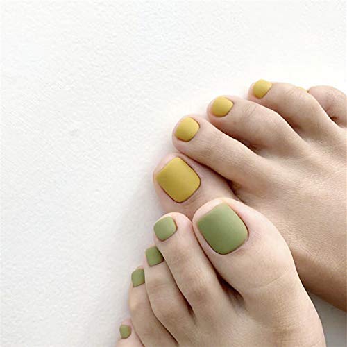 Skyvan 24 PCS Set Summer Chic Jump Colored Yellow and Green Press On Toemails False Toe Nail with Glue and Adhesive Tab