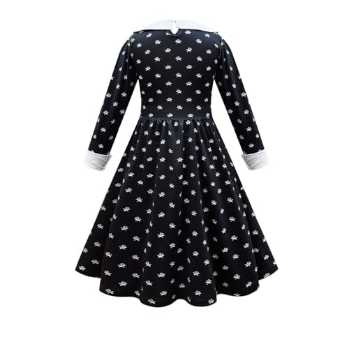 Girls Princess Dress Floral Black Dresses Lapel Long Sleeve Halloween Outfits2