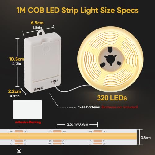 Tira de luces LED COB 3.3ft 320 LEDs batería OMIKA miniatura 6