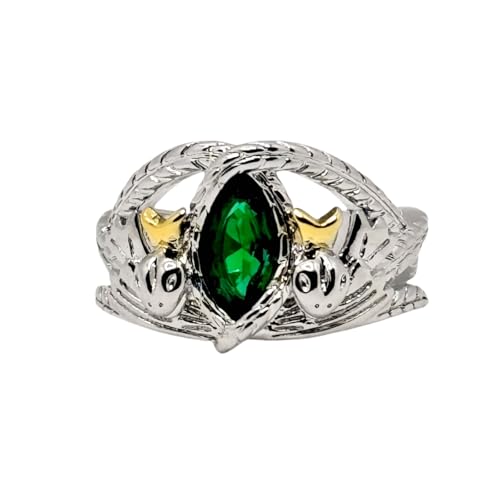 Xuanhang Aragorn Ring Green Stone CZ 925 Silver Plated Unisex Cosplay Ring Size 6-10