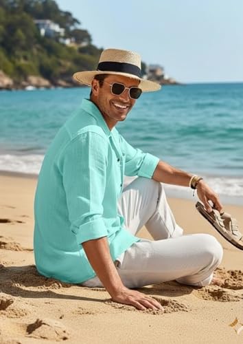Image of Combo of Men's Casual Cotton Blend Shirt || Long Sleeve Button Down with Spread Collar | Lightweight Breathable Fabric | Stylish Solid Shirt for Beach, Office & Everyday Wear Pack of 2