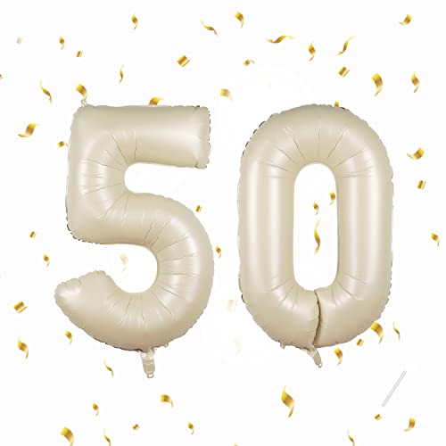 Globos de 50 cumpleaños,Beige 40 pulgadas Globo número, 50 decoraciones de Globo número...