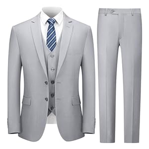 Cooper & Nelson 3 Piece Mens Suit Set, Slim Fit Suit for Men, Solid Jacket, Vest, Pants and Tie