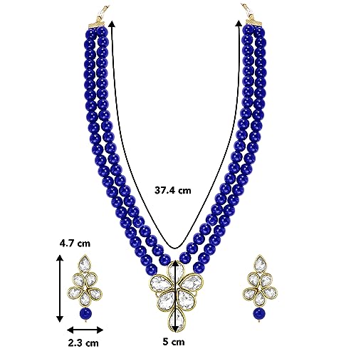 Image of Peora Crystal Faux Pearl Kundan Necklace & Jewellery Set Gift for Women