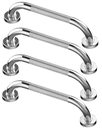 Howdah 4 Pezzi Maniglia Doccia per Anziani e Disabili in Acciaio Inox Cromato 30 CM - Maniglione per Vasca da Bagno Motivo Antiscivolo