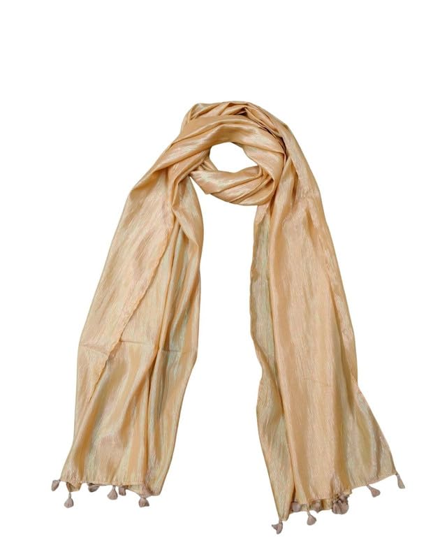 shawkh Women?s Beige Satin Lurex Stole | Soft Shimmer Scarf with Tassels | Elegant Festive & Party Lurex Stole-picture-41