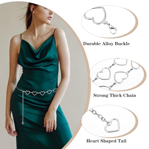 Ouligay Silver Belt Chain Metal Waist Chains Belt Y2K Silver Chain Belts for Women with Hollow Heart Design4