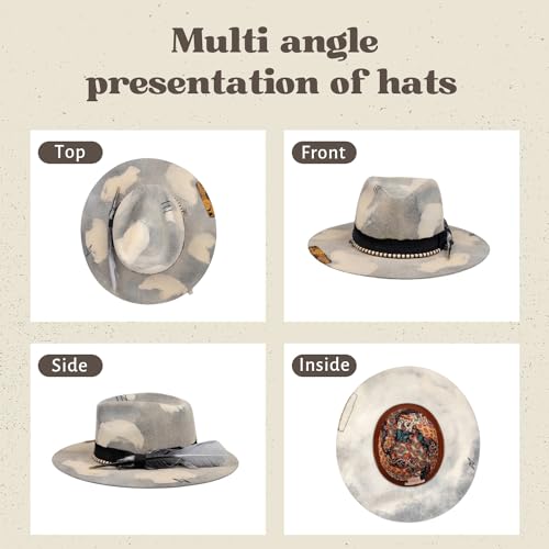 Image of RUEDIGER Vintage Wide Brim Fedora Hats 100% Wool Stiff Felt Hat Rancher Hat with Lightning Logo Handmade Distressed /Burned