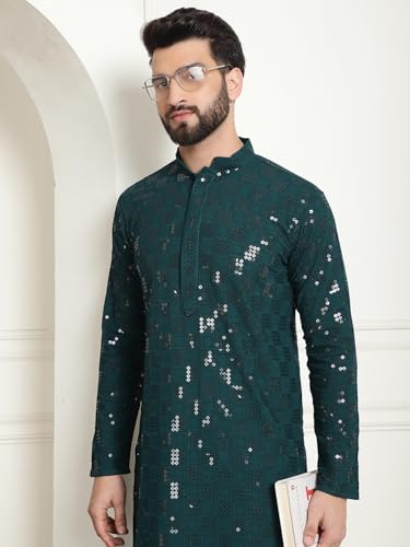 Image of SOJANYA (Since 1958 Men's Cotton Embroidered Sequinned Long Kurta