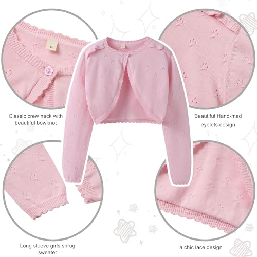 Image of Girls Long Sleeve Cardigan Kids Button Closure Knitted Bolero Shrug Girls Sweaters Tops