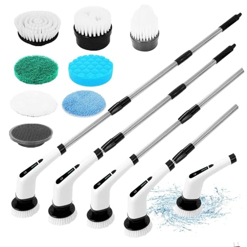 ZOHARAA Cordless Electric Spin Shower Scrubber | With 8 Scrub Brush & 2 Speed with Adjustable Extension Handle | Battery Level Display | Power Scrubber for Bathroom Bathtub & Tiles | Black