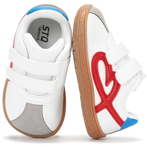 Image of STQ Wide Toe Box Toddler Girls Sneaker Non Slip Barefoot Walking Shoes with Hook and Loop