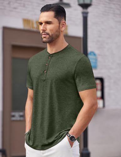 Image of COOFANDY Men's Henley Shirts Short Sleeve Casual Basic Tee Summer Button Henley Soild T Shirts