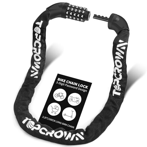 Topcrown Bike Chain Lock 3.2Ft Long High Security Heavy Duty Anti Theft, 5 Digit Combination...