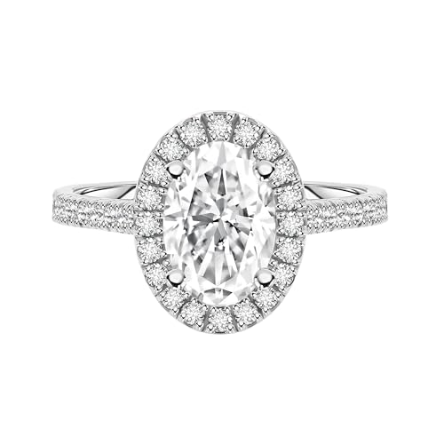 1.25-2.50 Cttw Lab-grown Diamonds and Moissanite oval cut halo engagement ring 14K White Gold (D Color VVS Clarity) Comes With Gift Box2