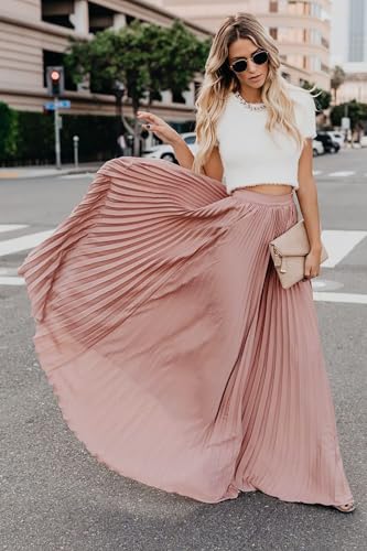 ebossy Women's High Waist Flowy Pleated Chiffon Maxi Skirt3