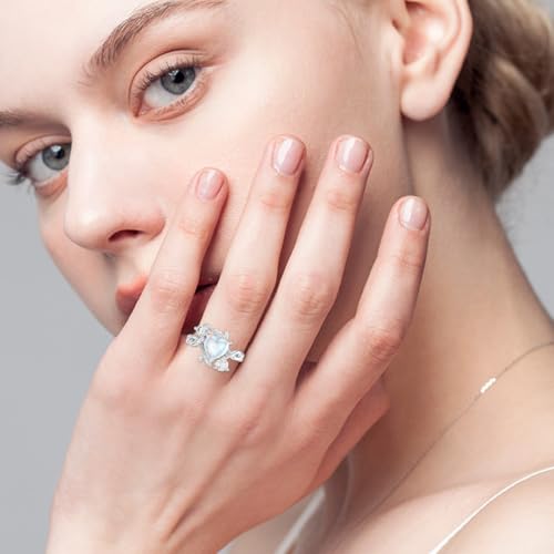Image of 0.3 Carat Moissanite and White Opal /Blue Opal /Black Opal Engagement Ring 925 Sterling Silver 8-9 MM Heart /Round /Oval Cut Opal Moissanite Ring for Women Size 5-13