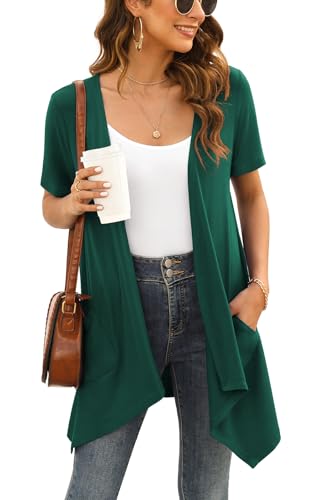 Image of Veryoung Floral Short Sleeve Cardigans for Women Casual Drape Open Front Lightweight Summer Cardigan with Pocket High Low Hem