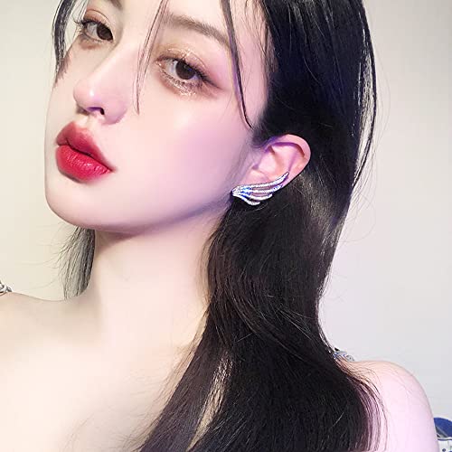 Injoehom White Angel Wings Earrings For Women Ear Cuffs Non Piercing Wrap Clip On Crawler Climber Cartilage Adjustable Aesthetic Shiny Silver Cubic Zirconia Angel Wing Earrings (Silver 1) #TOP5