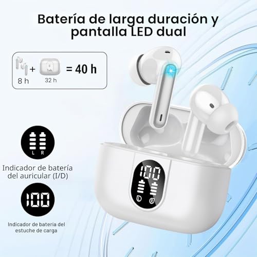 Miniatura 5 de Csasan Auriculares Inalámbricos Bluetooth, Auriculares Bluetooth 5.3 Estéreo Con 4 Enc Cancelacion Ruido Micró, 40h Control Táctil Cascos Inalambricos, Ip7 Impermeable Auriculares In Ear, Blanco