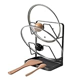 XCCK Pot Lid Holder While Cooking, Kitchen Pot Lid Storage Rack for stove top, Multifunctional Kitchen Pot Lid Organizer for Countertop (Iron,Dark Grey)