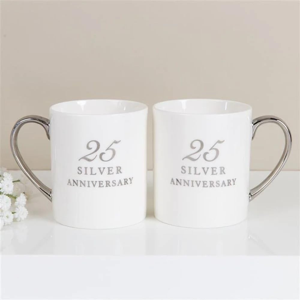 Amore By Juliana Set of 2 Porcelain Mugs - 25th Silver Anniversary