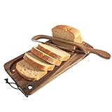 THOUSAND SUNNY - Juego de cortar pan de masa madre, tabla de madera para pan y cuchillo con bandeja para migas de...