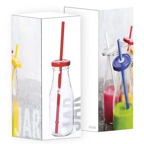 DISOK - Lote de 48 Tarros de Cristal con Caña surtido en colores. Tarros de bebida infantiles para colegios, ludotecas, cumpleaños, fiestas infantiles, comuniones.