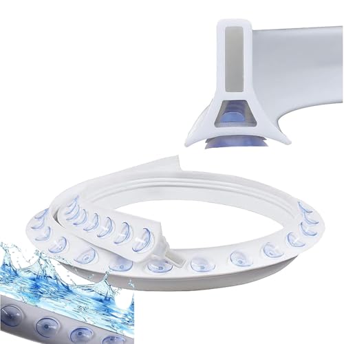 Barrera de agua plegable para ducha, 320 cm, tapón de agua de silicona con ventosas, tira de retención de agua extraíble perfecta para habitaciones húmedas (blanco)