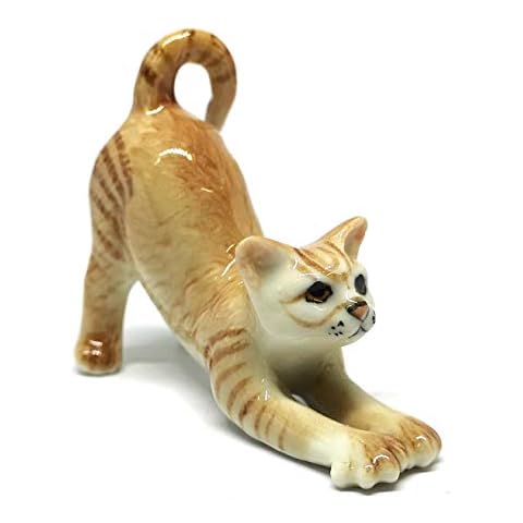 ZOOCRAFT Miniature Collectible Ceramic Brown Cute Cat Figurine Dollhouse Handmade Cover