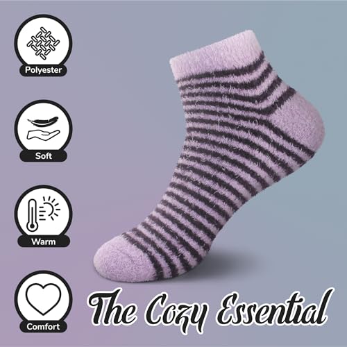 Image of BambooMN Women's Feather Yarn Super Soft Ankle Socks - Assorted Colors - 3 Pairs