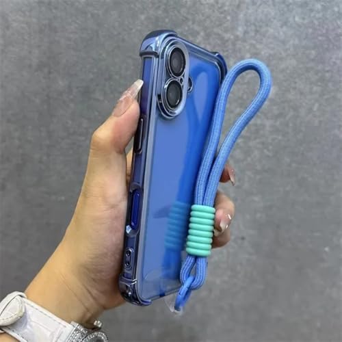 Coque iPhone 16 antichoc Peak Blue avec dragonne intégrée et étui transparent de protection