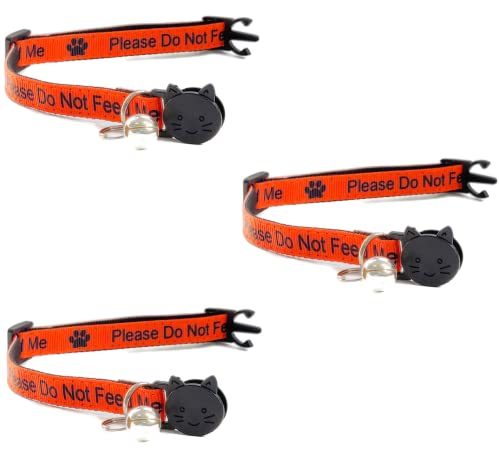 Worded Cat Collars with Bell - Please Do Not Feed Me, I Am Microchipped, 1. Orange/Black, Please Do Not Feed Me, Pack of 3