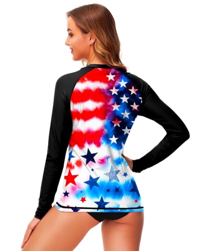 Image of Deerose Womens Gradient Rash Guard UPF 50+ Swim Shirts Surfing Top with Thumb Hole