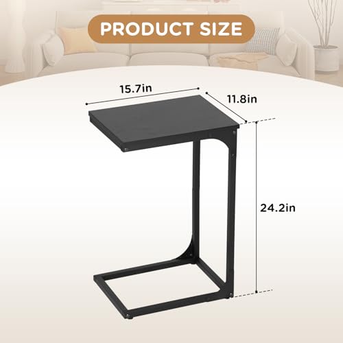PayLessHere C Shaped End Table with Adjustable Feet,Small Side Table for Couch,Sofa Table with Metal Frame for Living Room,Bedroom,Bedside,Black by PayLessHere - Image 2