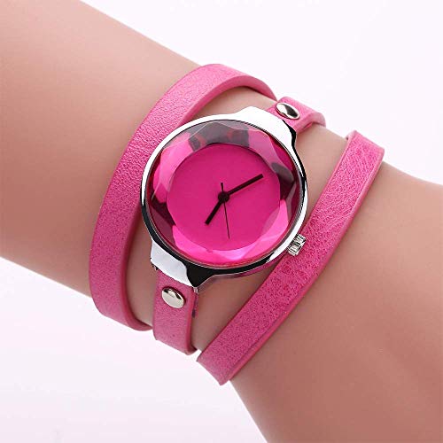 Damenuhr Quarzuhr mit rundem Zifferblatt Armband mit langem Lederband für Mädchen und Frauen, Rosa